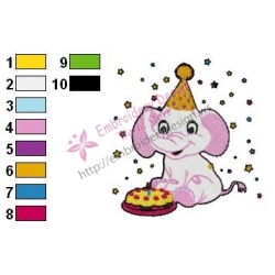 Baby Elephant in BirthDay Embroidery Design
